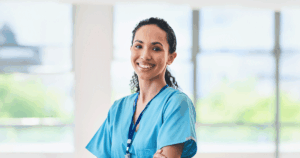 Healthcare professional providing information about medical abortion and pregnancy options.